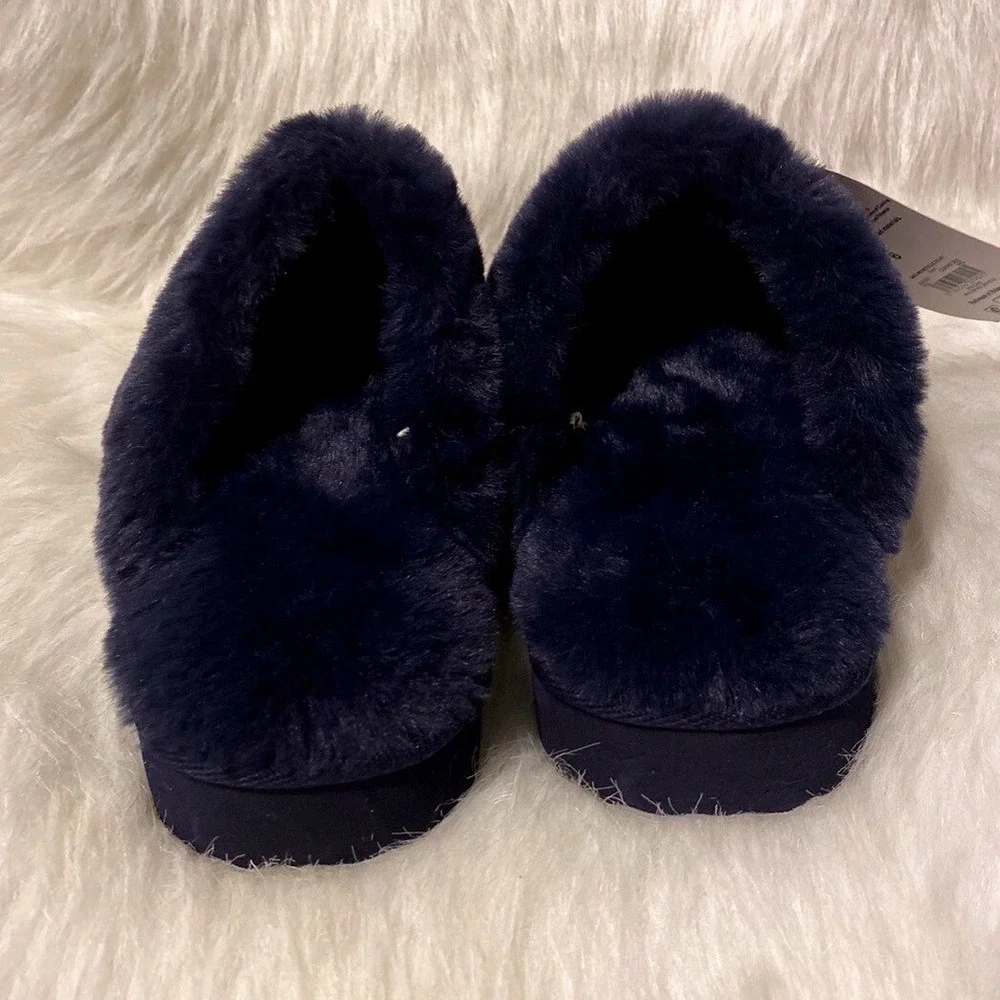 Wonder Nation Slippers Girls Size 6 Blue Stars Fuzzy Memory Foam Slip On Shoes
